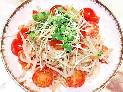 レンジで簡単!ミニトマトともやしのゴマサラダ♪